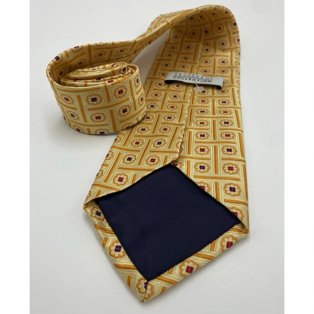 Trussardi‎ Men's 100% Silk Italy Patterned Necktie Gold